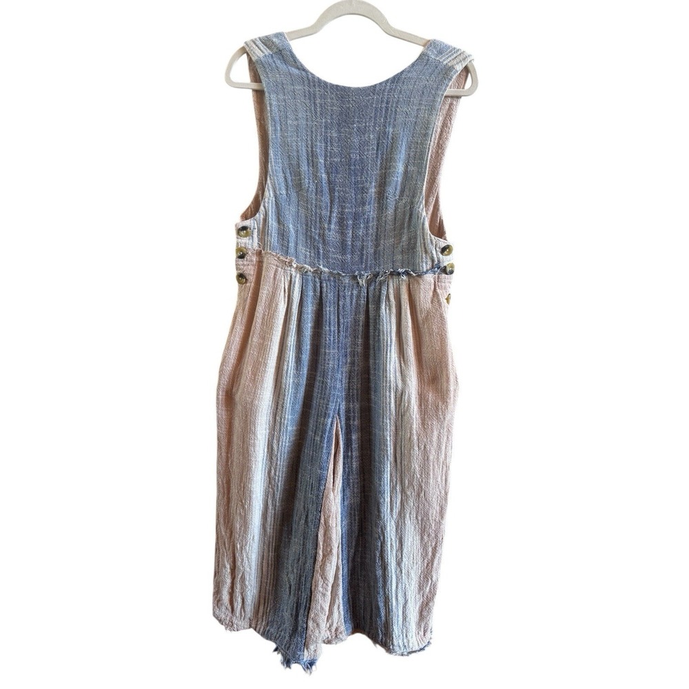 Free People Moab Blue Tan Extra Small Cotton Striped Oversized‎ Pants Jumpsuit